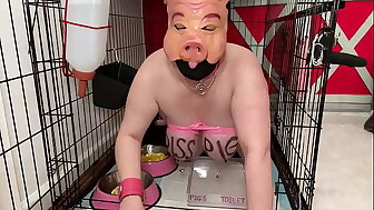 Fuckpig porn justafilthycunt humiliating degradation pig pissing caged piss drinking and eating from bowls