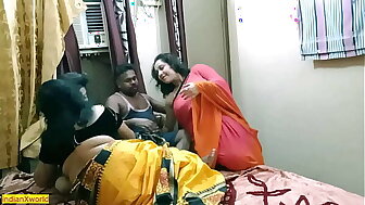 Indian Bhabhi shared her with us!! Best hindi hardcore group sex