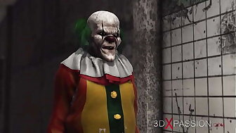 Evil clown plays with a sweet horny college girl in an abandoned sanatorium