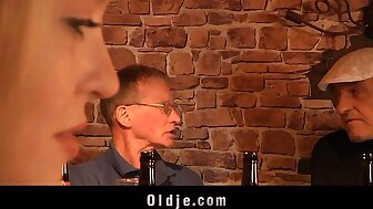English oldman fucks cute american fair-haired in a pub